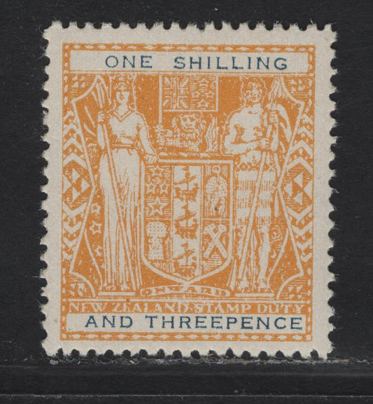 Lot 137 New Zealand SG#F192b 1/3 Dark Blue & Yellow Arms, 1940-1958 Postal Fiscal Issue, A VFNH Single, Inverted Multiple Star & NZ Wmk.