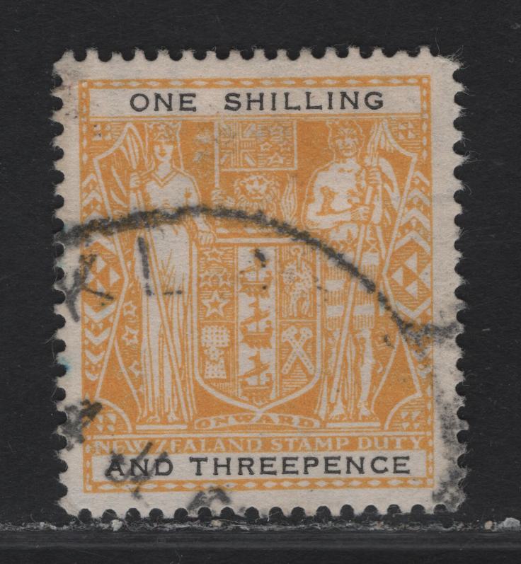Lot 138 (C) New Zealand SG#F192aw 1/3 Yellow & Black Arms, 1940-1958 Postal Fiscal Issue, A Very Fine Used Single, Upright Multiple Star & NZ Wmk.