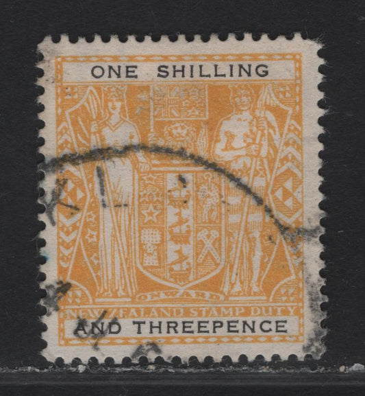 Lot 138 (C) New Zealand SG#F192aw 1/3 Yellow & Black Arms, 1940-1958 Postal Fiscal Issue, A Very Fine Used Single, Upright Multiple Star & NZ Wmk.