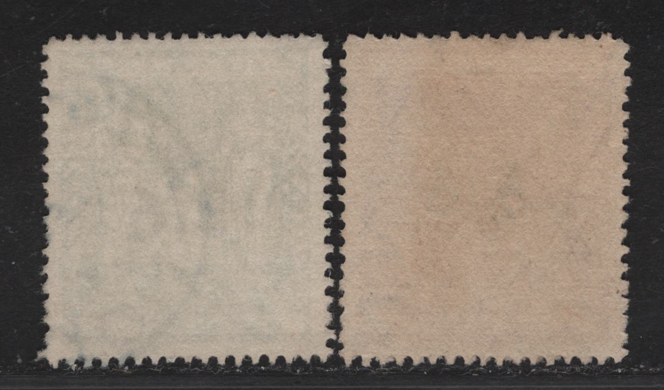 Lot 145 (C) New Zealand SG#F212, F214 3/6 on 3/6 - 5/6 on 5/6 Gray Green - Lilac Arms, 1940 Postal Fiscal Issue, 2 Very Fine Used Singles, Multiple Star & NZ Wmk, Type 1 Inscription.