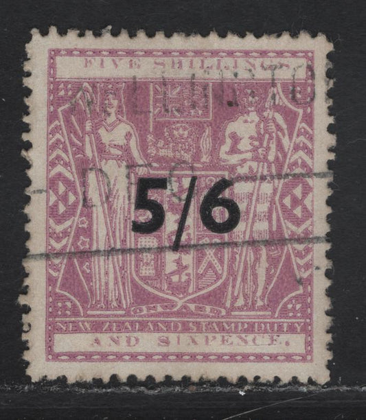 Lot 147 (C) New Zealand SG#F214w 5/6 on 5/6 Lilac Arms, 1940 Postal Fiscal Issue, A Very Fine Used Single, Inverted Wmk, Multiple Star In NZ.