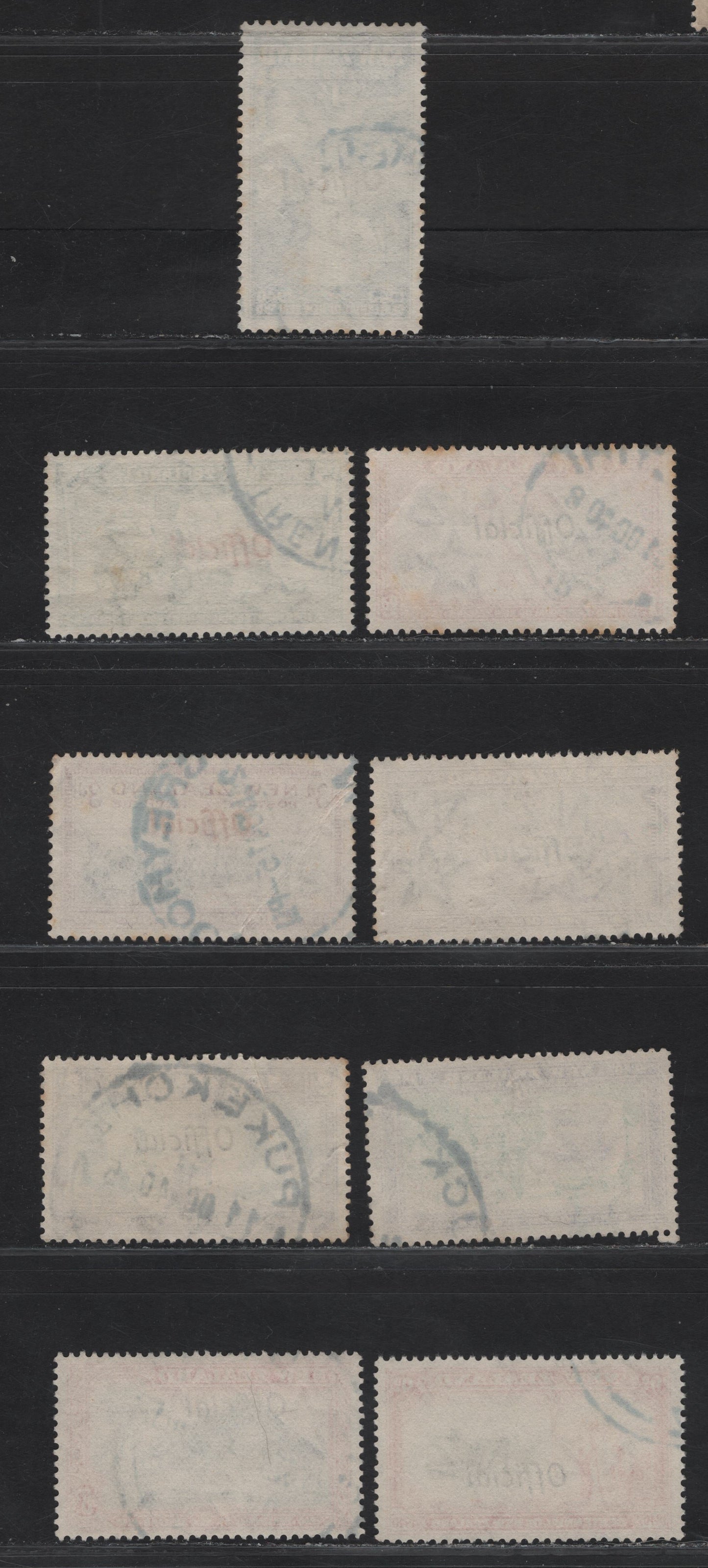 Lot 157 New Zealand SG#O141-O142, O146-O151 1/2d - 1/- Blue Green - Sage Green & Deep Green Arrival of the Maoris - Giant Kauri Tree, 1940 Official Overprinted Centenary Of Settlement Issue, 8 Very Fine Used Singles.