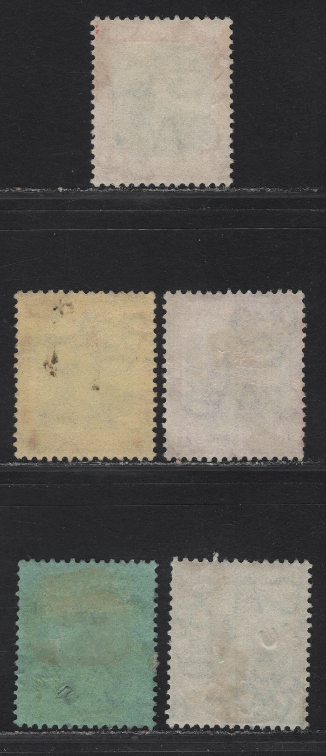 Lot 161 Trinidad & Tobago SG#152,b, 153-154,a 4d - 1/- Black & Red on Yellow - Black on Green Seated Britannia, 1913-1923 Seated Britannia Keyplates Issue, 5 Fine/Very Fine Used Singles, Multiple Crown CA Wmk