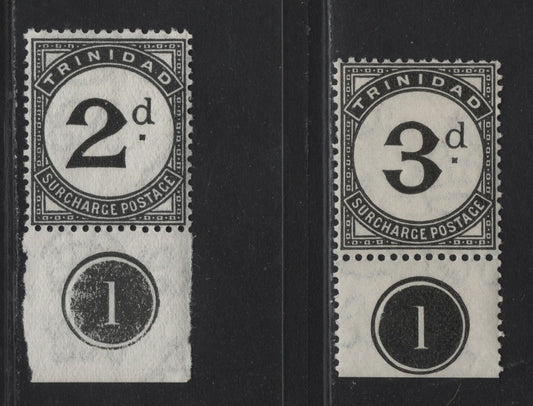 Lot 172 Trinidad & Tobago SG#D19-D20 2d - 3d Black Numeral, 1923-1945 Postage Dues, 2 VFOG Singles, Plate Number Singles, Script CA Wmk