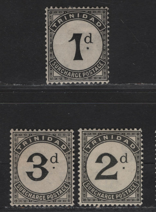 Lot 173 Trinidad & Tobago SG#D18-D20 1d - 3d Black Numeral, 1923-1945 Postage Dues, 3 F/VFOG Singles, Script CA Wmk