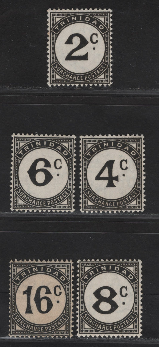 Lot 175 Trinidad & Tobago SG#D26-D29, D32 2c - 16c Black Numeral, 1947-1961 Postage Dues, 3 F/VFNH Singles, Cents Value, Ordinary Paper
