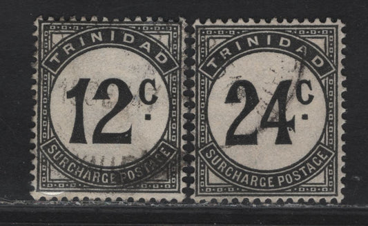 Lot 178 Trinidad & Tobago SG#D31, D33 12c - 24c Black Numeral, 1947-1961 Postage Dues, 2 Fine/Very Fine Used Singles, Ordinary Paper
