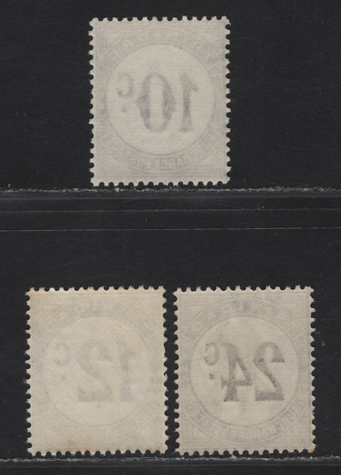 Trinidad & Tobago SG#D30a, D31a, D33a 10c -24c Black Numeral, 1947-1961 Postage Dues, 3 VFNH Singles, Cents Value, Chalky Paper