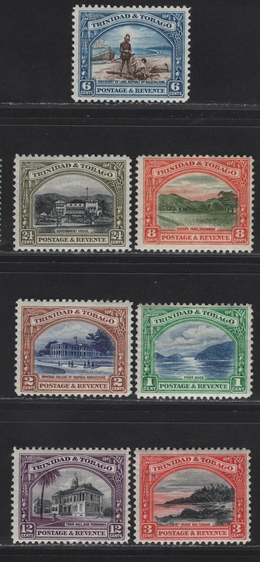 Lot 186 Trinidad & Tobago SG#230-236 1c - 24c Blue & Green - Black & Olive Green First Boca - Government House, 1935-1936 Pictorial Issue, 7 F/VFOG Singles, Line Perf 12