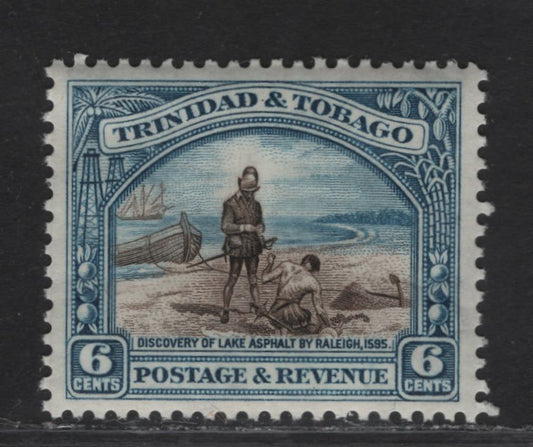 Lot 189 Trinidad & Tobago SG#233a 6c - 8c Sepia & Blue Discovery of Lake Asphalt, 1935-1936 Pictorial Issue, A VFOG Single, Comb Perf 12.5
