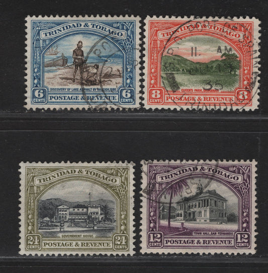 Lot 191 Trinidad & Tobago SG#233a, 235a, 234, 236a 6c - 24c Sepia & Blue - Black & Olive Green Discovery of Lake Asphalt - Government House, 1935-1936 Pictorial Issue, 4 Very Fine Used Singles, Comb Perf 12.5 & Line Perf 12