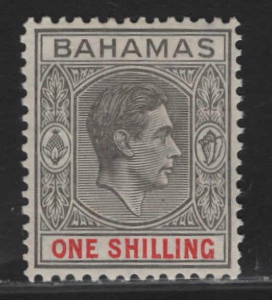 Lot 195 Bahamas SG#155c 1/- Gray Black & Bright Carmine King George VI, 1938-1952 KGVI Keyplates Issue, A VFOG Single, Ordinary Paper