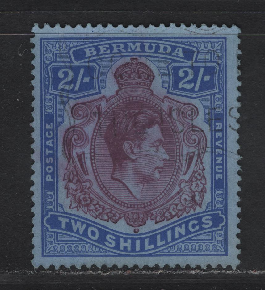 Lot 197 Bermuda SG#116a 2/- Deep Reddish Purple & Ultramarine King George VI, 1938-1952 KGVI Keyplates Issue, A Very Fine Used Single, Gray Blue Chalky Paper, Perf 14
