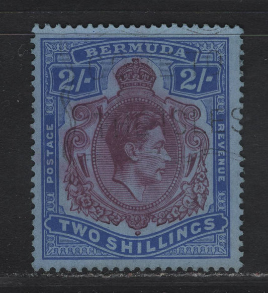 Lot 197 Bermuda SG#116a 2/- Deep Reddish Purple & Ultramarine King George VI, 1938-1952 KGVI Keyplates Issue, A Very Fine Used Single, Gray Blue Chalky Paper, Perf 14