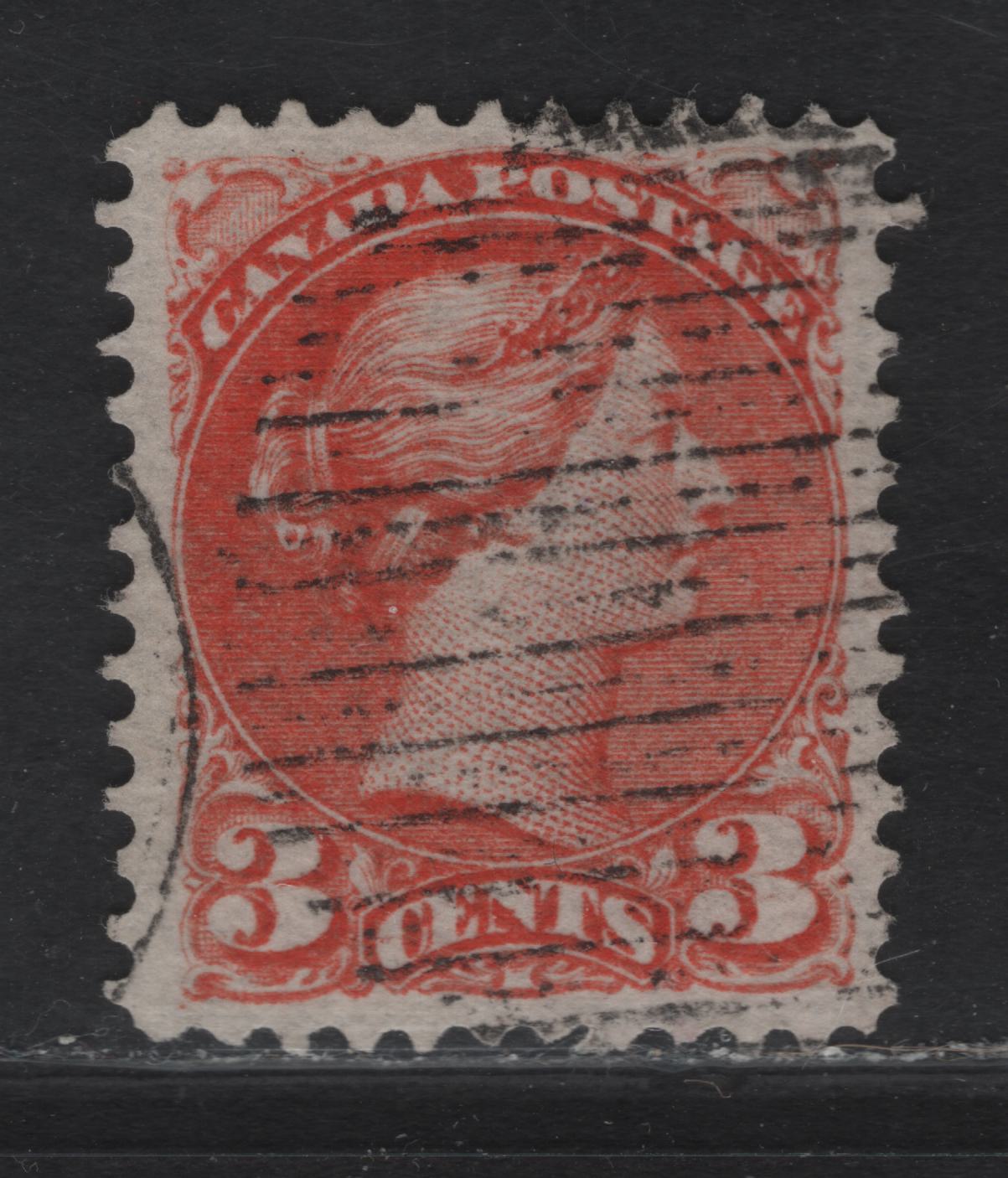 Lot 2 Canada #37 3c Red Orange Queen Victoria, 1888-1897 Small Queen Issue, A Very Fine Used Single, Mid Montreal Printing, Paper MM-B, Perf 12x12.1.