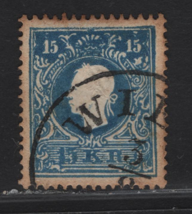 Lot 216 Austria SC#11 15kr Blue Franz Josef, 1858-1859 Franz Josef Issue, A Very Fine Used Single, Type II