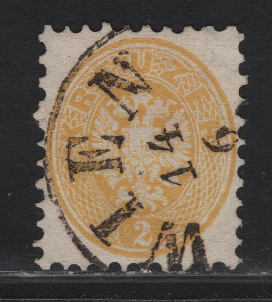Lot 217 Austria SC#22 2kr Yellow Franz Josef, 1863-1864 Franz Josef Issue, A Very Fine Used Single, Perf 9.5, Unwatermarked, SON Wien Cancel.