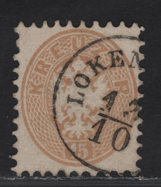 Lot 221 Austria SC#26 15kr Pale Brown Eagle, 1863-1864 Eagle Issue, A Very Fine Used Single, Perf 9.5, Unwatermarked, Lokenhaus .