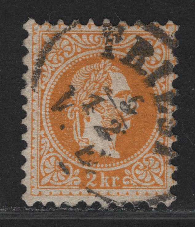 Lot 224 Austria SC#27d 2kr Yellowish Orange Franz Josef, 1867-1872 Franz Josef Issue, A Very Fine Used Single, Coarse Print