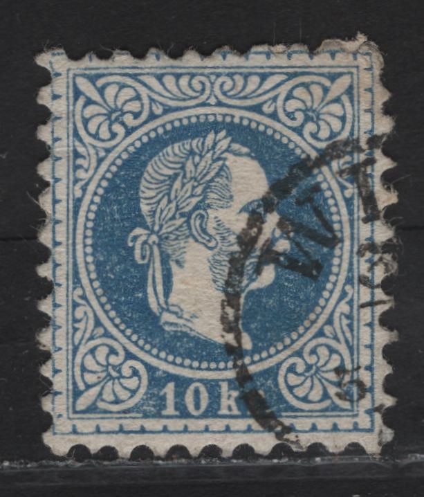 Lot 227 Austria SC#30 10kr Blue Franz Josef, 1867-1872 Franz Josef Issue, A Very Fine Used Single, Coarse Print