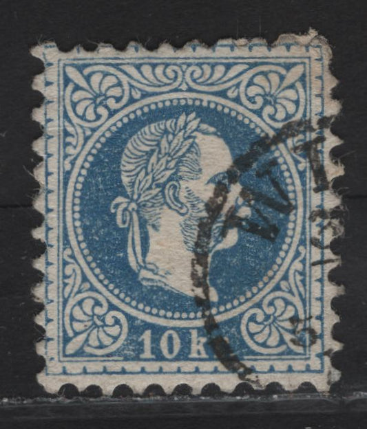 Lot 227 Austria SC#30 10kr Blue Franz Josef, 1867-1872 Franz Josef Issue, A Very Fine Used Single, Coarse Print
