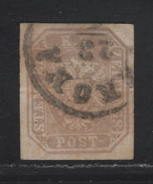 Lot 229 Austria SC#P8c 1.05kr Brownish Lilac Emblem, 1863 Nespaper Issue, A Very Fine Used Imperf Single
