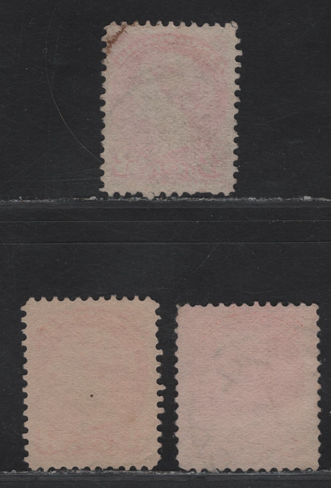 Lot 23 Canada #41 3c Lighter Vermillion - Pale Red Orange Queen Victoria, 1888-1897 Small Queen Issue, 3 Very Fine Used SIngles, Early Second Ottawa Printing, Papers 2O-E & The Very Scarce 2O-KK, 1893 Dated CDS Cancels.