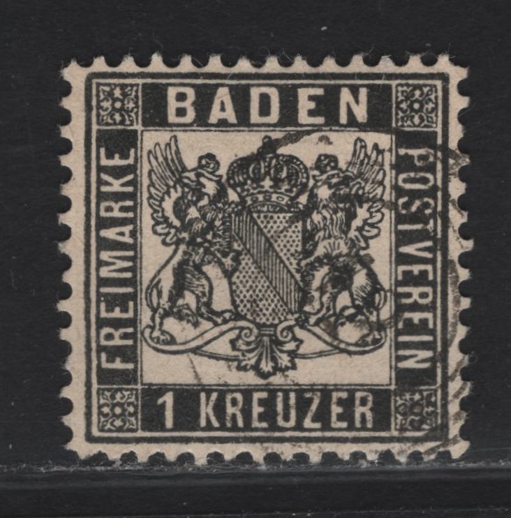 Lot 238 Baden SC#19 1kr Black Arms, 1862-1865 Arms Issue, A Very Fine Used Single