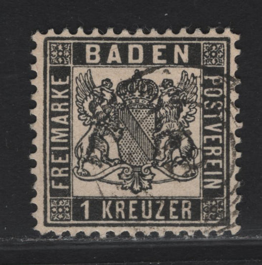 Lot 238 Baden SC#19 1kr Black Arms, 1862-1865 Arms Issue, A Very Fine Used Single