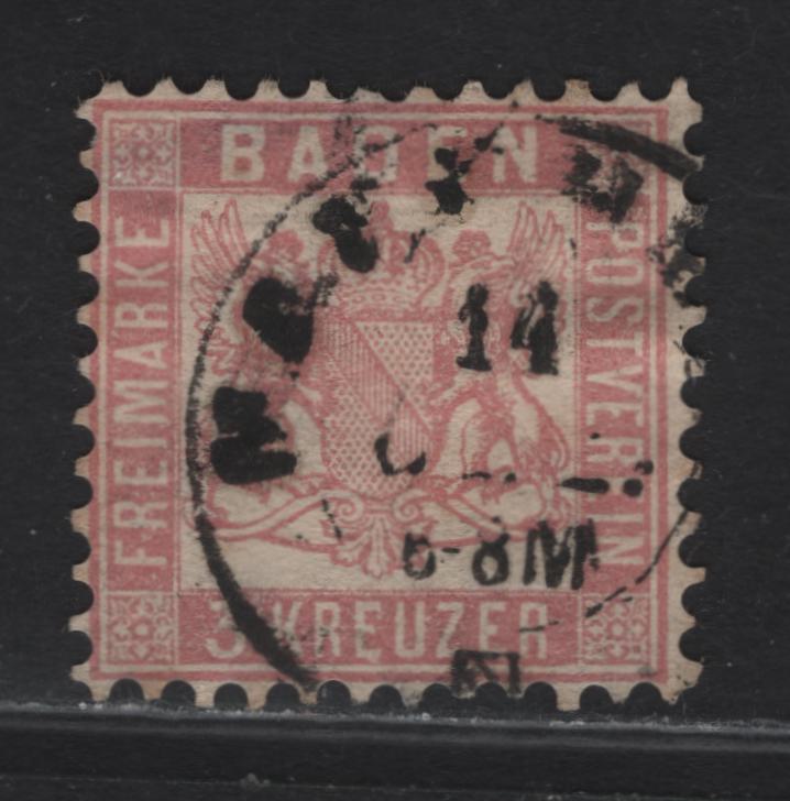 Lot 239 Baden SC#20 3kr Rose Arms, 1862-1865 Arms Issue, A Very Fine Used Single