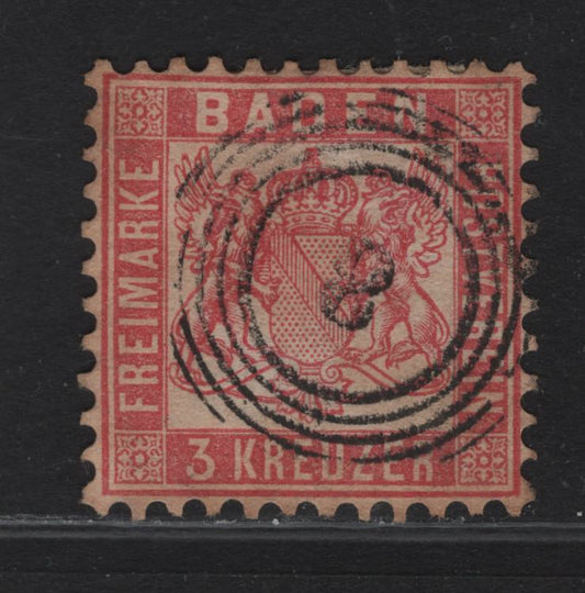 Lot 240 Baden SC#20 3kr Rose Arms, 1862-1865 Arms Issue, A Very Fine Used Single, Perf 10.5, Some Toning Which May Be Removable, Baden Cancel.