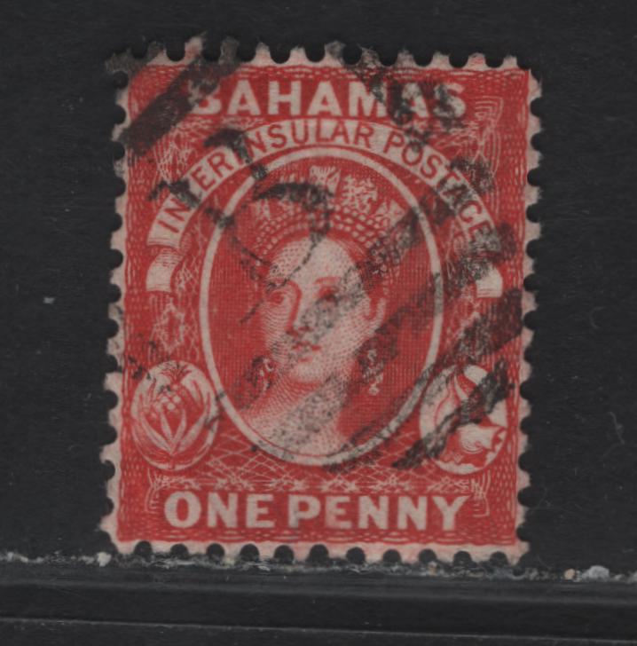 Lot 242 Bahamas SC#12 1d Vermillion Queen Victoria, 1863-1865 Queen Victoria Chalon Heads Issue, A Very Fine Used Single, Perf 11.5, No Watermark