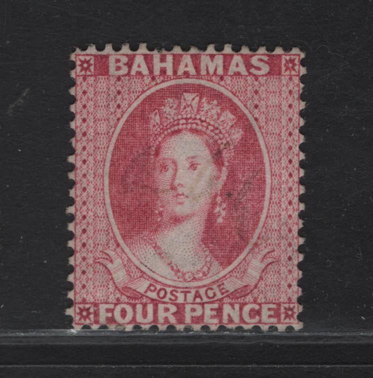 Lot 246 Bahamas SC#18 4p Rose Queen Victoria, 1863-1881 Queen Victoria Chalon Heads Issue, A Very Fine Used Single, Crown CC Wmk, Perf 14