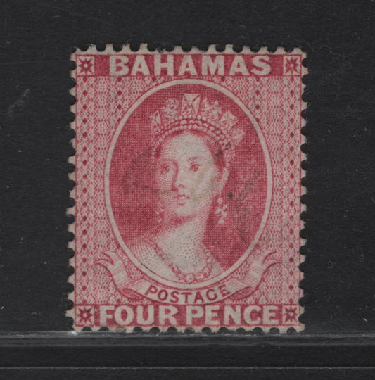 Lot 246 Bahamas SC#18 4p Rose Queen Victoria, 1863-1881 Queen Victoria Chalon Heads Issue, A Very Fine Used Single, Crown CC Wmk, Perf 14