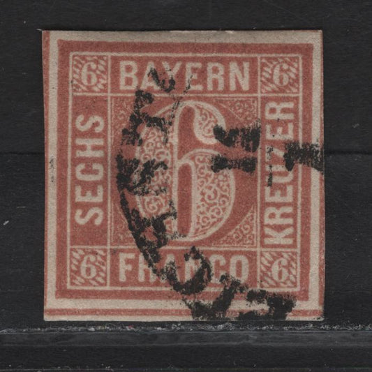 Lot 257 Bavaria SC#3 6kr Brown Numeral, 1850-1858 Numeral Issue, A Very Fine Used Imperf Single, Broken Circle, Dividing Lines On 3 Sides