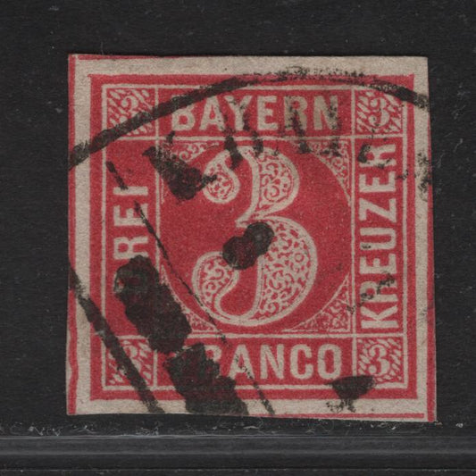 Lot 270 Bavaria SC#10 3kr Deep Rose Numeral, 1862 Numeral Issue, A Very Fine Used Imperf Single, Dividing Lines Visible on 3 Sides