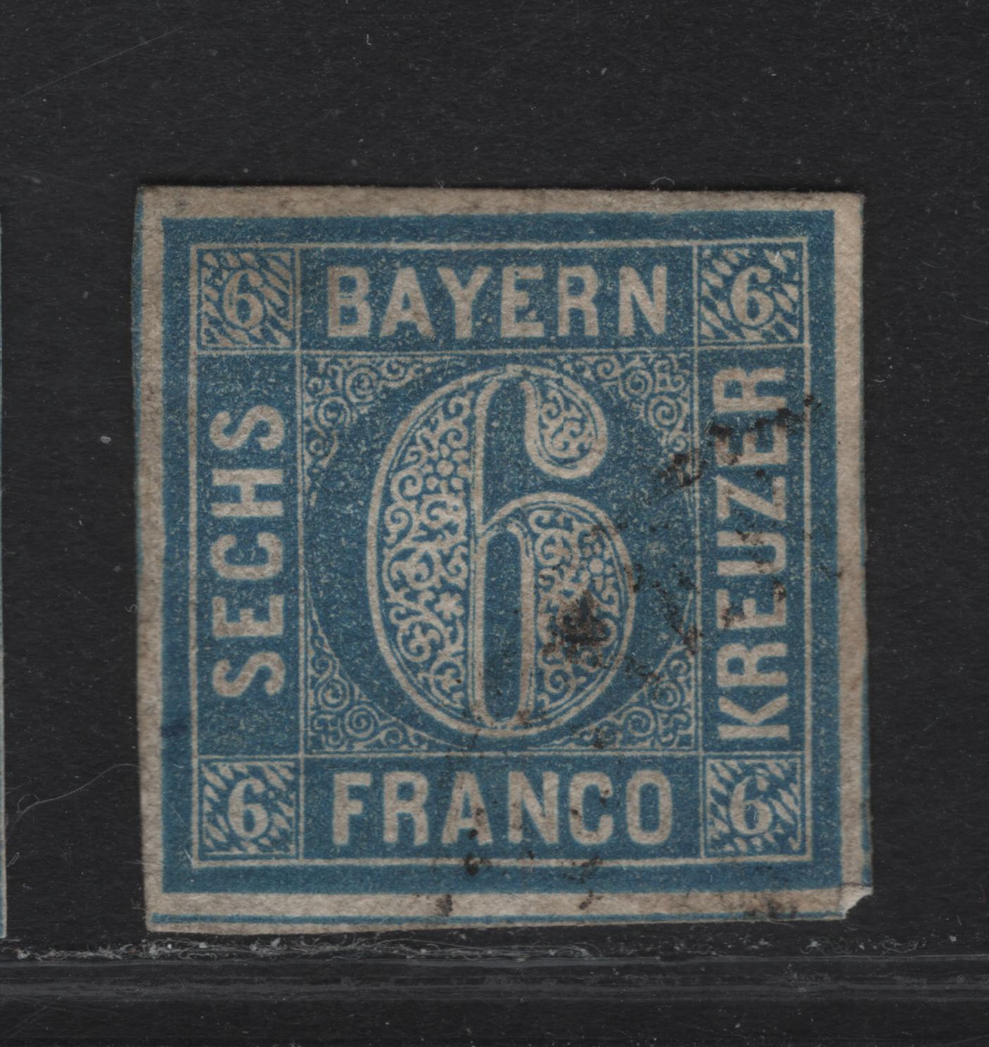 Lot 276 Bavaria SC#11 6kr Blue Numeral, 1862 Numeral Issue, A Very Fine Used Imperf Single