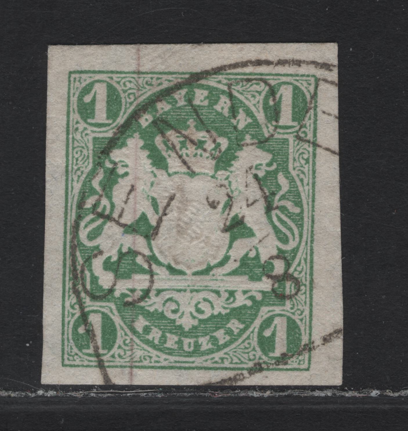 Lot 278 Bavaria SC#15a 1kr Dark Blue Green Arms, 1867-1868 Arms Issue, An Extremely Fine Used Imperf Single