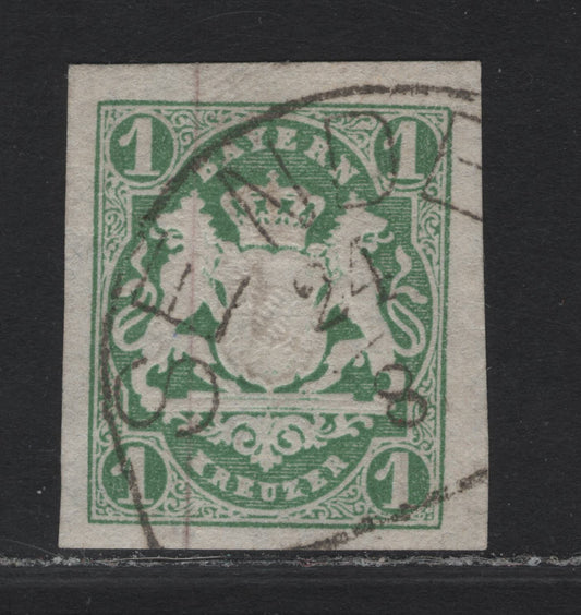 Lot 278 Bavaria SC#15a 1kr Dark Blue Green Arms, 1867-1868 Arms Issue, An Extremely Fine Used Imperf Single