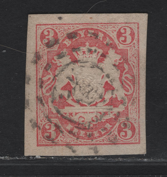 Lot 280 Bavaria SC#16 3kr Rose Arms, 1867-1868 Arms Issue, An Extremely Fine Used Imperf Single