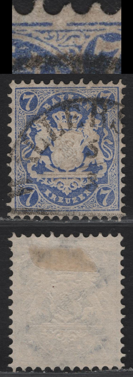 Lot 285 Bavaria SC#26b 7kr Ultramarine Arms, 1870-1872 Arms Issue, A Very Fine Used Single, Wmk 93, Frame Break At Top