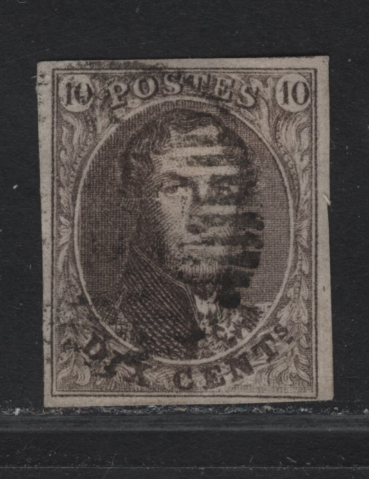 Lot 293 Belgium SC#10 10c Brown King Leopold I, 1858-1861 King Leopold I Issue, A Very Fine Used Imperf Single, Unwatermarked, 17.25mm High Oval, 4 Margins, Close At LR But Oversized On 3 Sides.