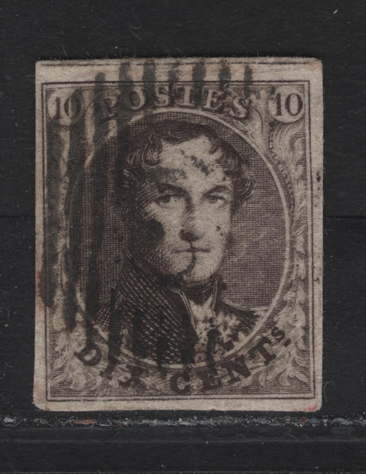 Lot 294 Belgium SC#10a 10c Dark Brown King Leopold I, 1858-1861 King Leopold I Issue, A Very Fine Used Imperf Single, Unwatermarked, 17.25mm High Oval, Oversized Margins.