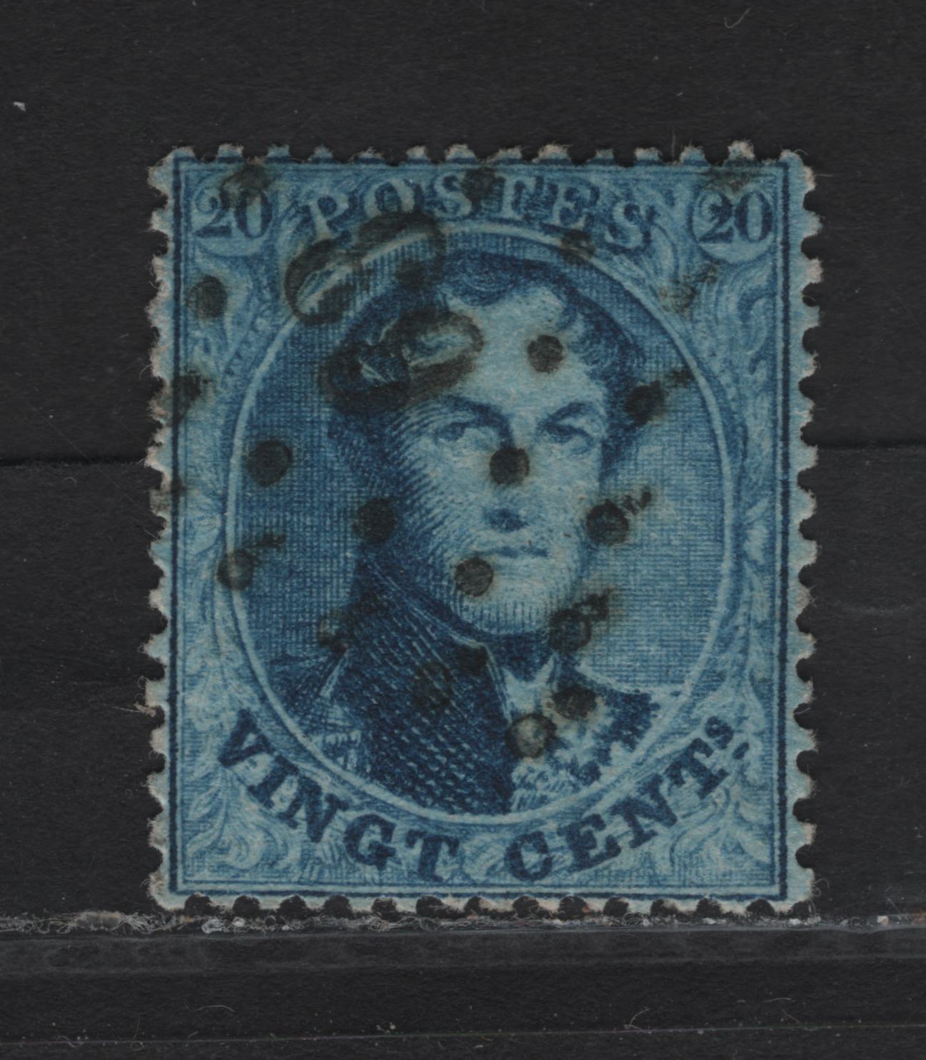 Lot 296 Belgium SC#15 20c Blue King Leopold I, 1865 King Leopold I Issue, An Extremely Fine Used Single