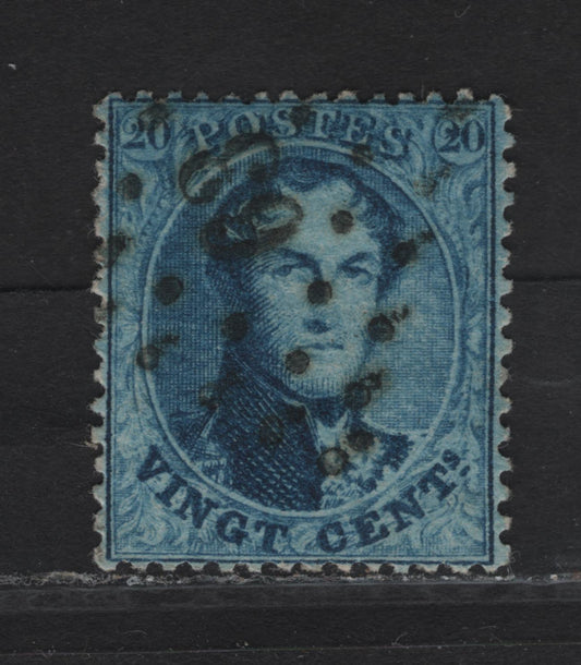 Lot 296 Belgium SC#15 20c Blue King Leopold I, 1865 King Leopold I Issue, An Extremely Fine Used Single