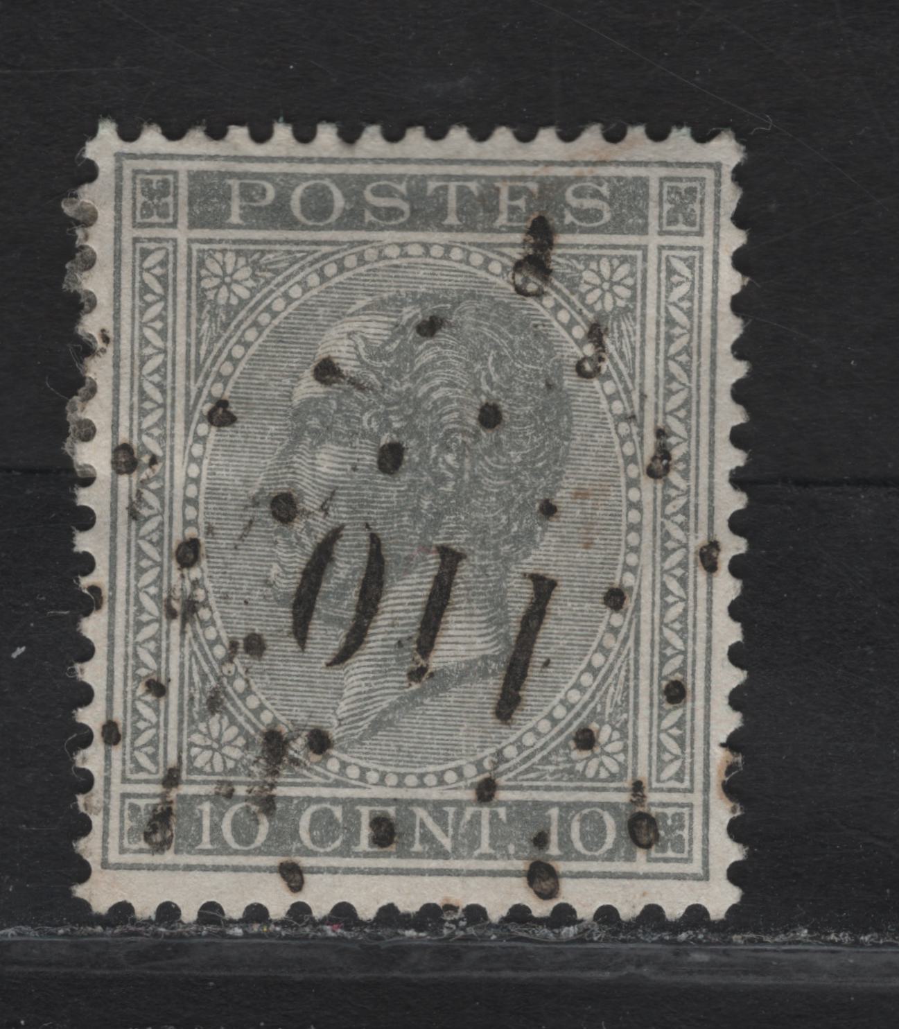 Lot 298 Belgium SC#18a 10c Gray King Leopold I, 1865-1866 King Leopold I Issue, A Very Good Used Single, Perf 14.5x14, #110 Diamond Dotted Cancel
