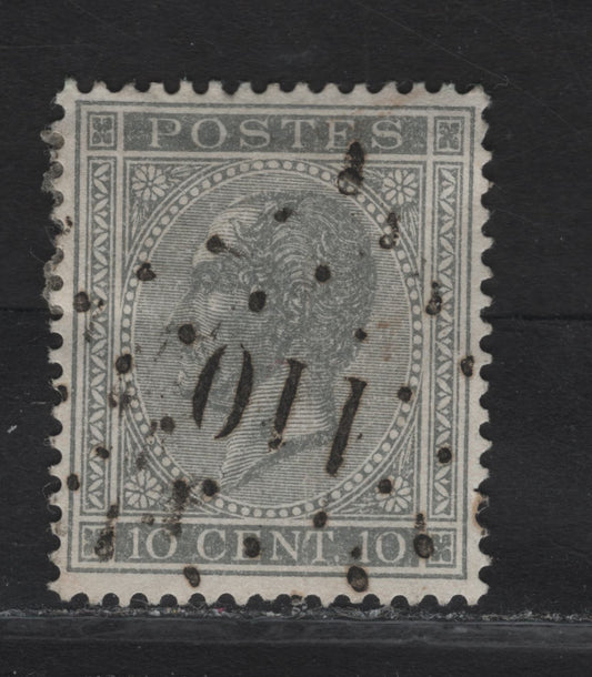 Lot 298 Belgium SC#18a 10c Gray King Leopold I, 1865-1866 King Leopold I Issue, A Very Good Used Single, Perf 14.5x14, #110 Diamond Dotted Cancel