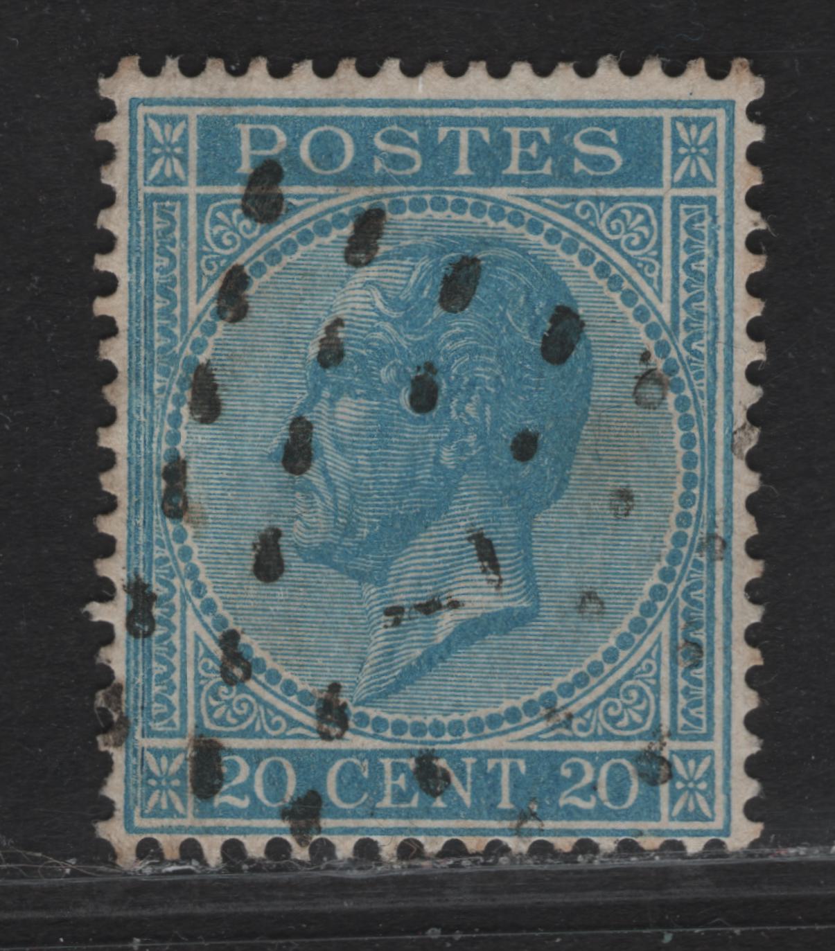 Lot 300 Belgium SC#19b 20c Blue King Leopold I, 1865-1866 King Leopold I Issue, An Extremely Fine Used Single