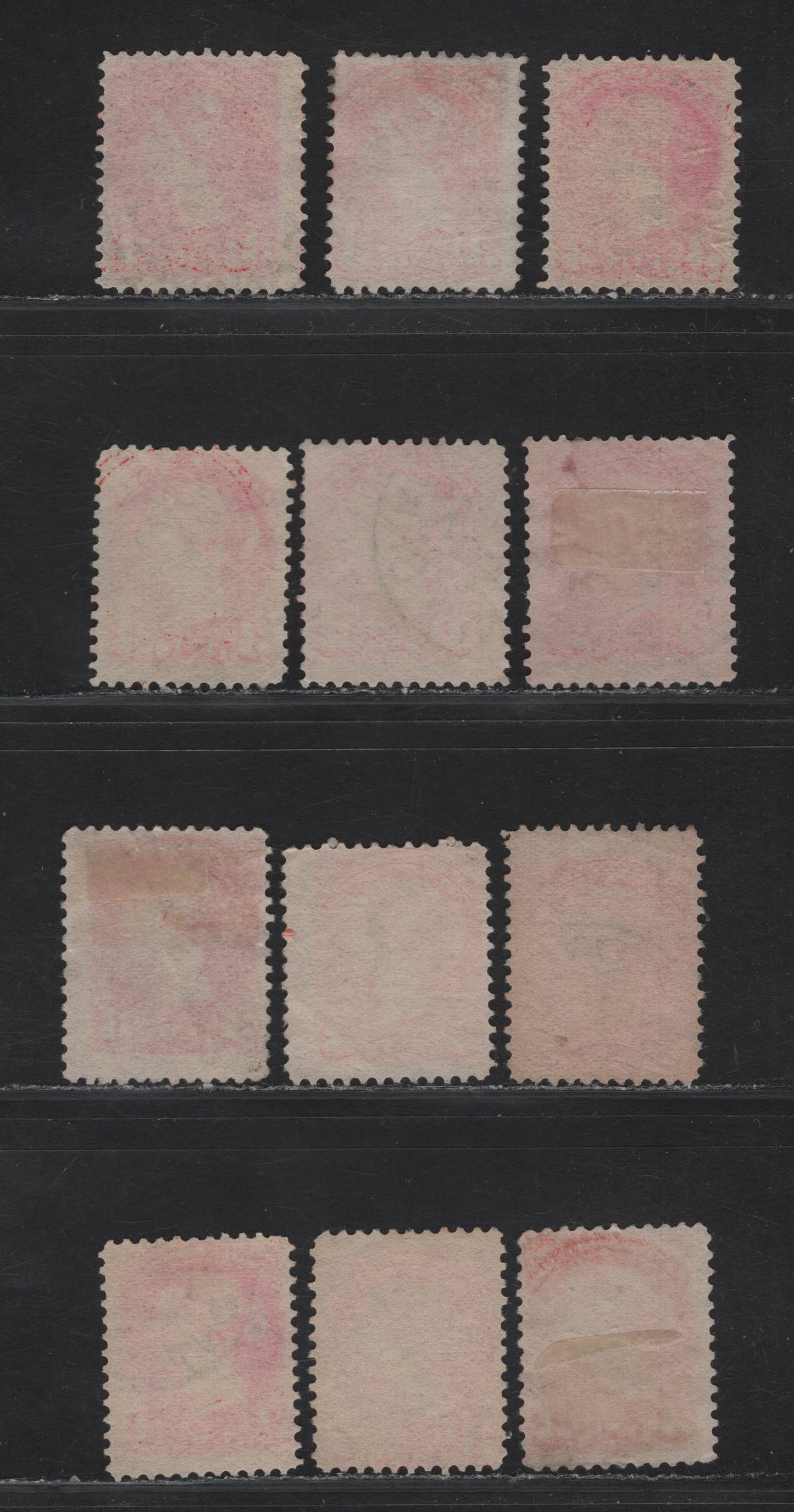 Lot 30 Canada #41 3c Pale Vermillion - Orange Vermillion Queen Victoria, 1888-1897 Small Queen Issue, 12 Fine Used Singles, Papers 2O-KK(4) & 2O-E(8), 1894 Dated Examples, Different Shades Not Included In Other Lots.