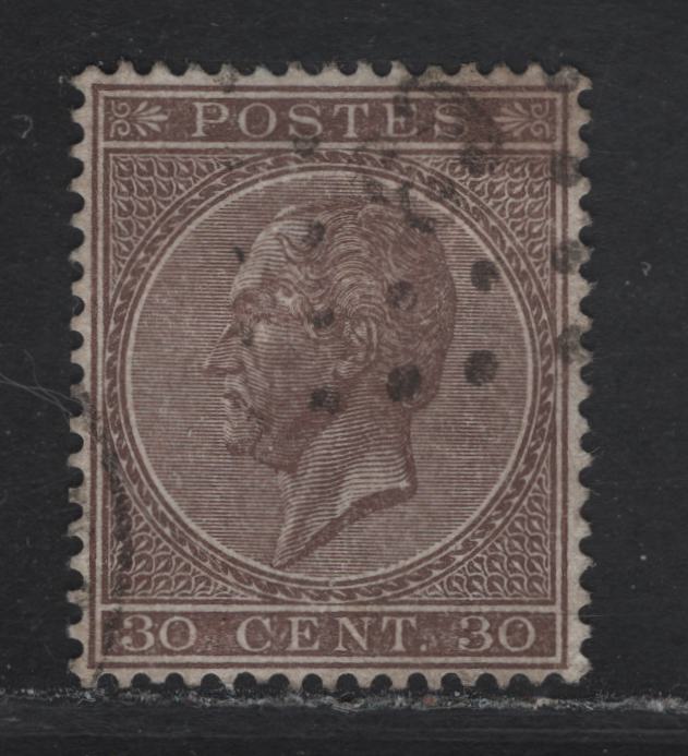 Lot 301 Belgium SC#20 30c Brown King Leopold I, 1865-1866 King Leopold I Issue, An Extremely Fine Used Single, Perf 15, Perfs Clear Of The Design On All Sides